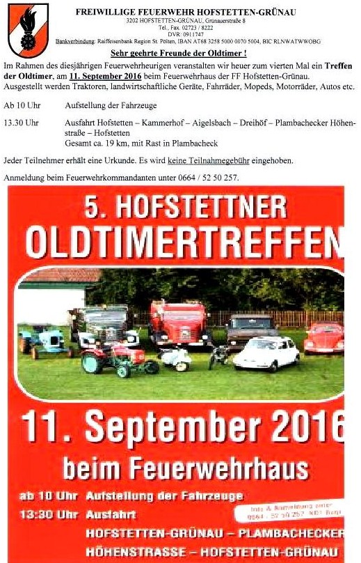 Hofstetten-Grünau Oldtimertreffen 11. Sep. 2016