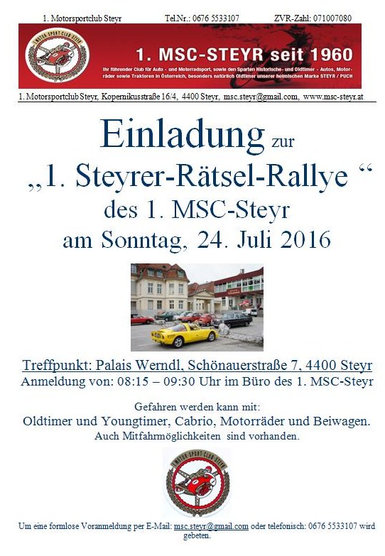 Steyr Rätselrally 24. Juli 2016