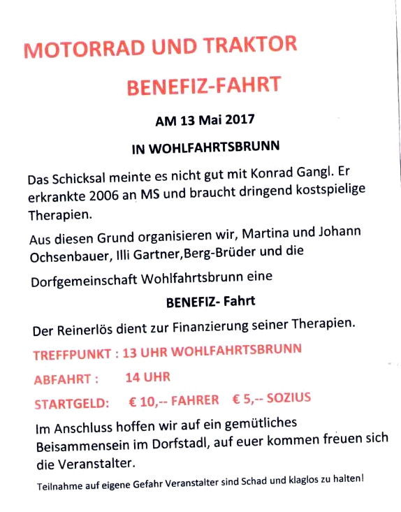 Benefiz-Fahrt Wohlfahrtsbrunn 13. Mai 2017