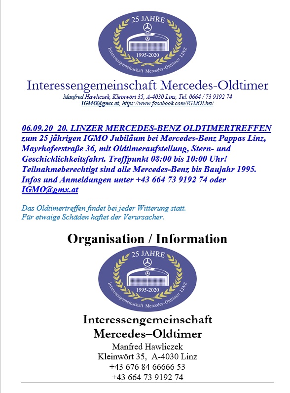 JUBILÄUMSSTERNFAHRT der Interessengemeinschaft Mercedes-Oldtimer 6.Sep.2020